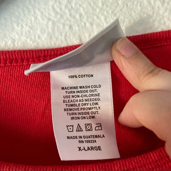 100% Cotton Embellished Top Crewneck Red 3/4 Sleeve Shirt Size XL Holiday Fall - Picture 5 of 8